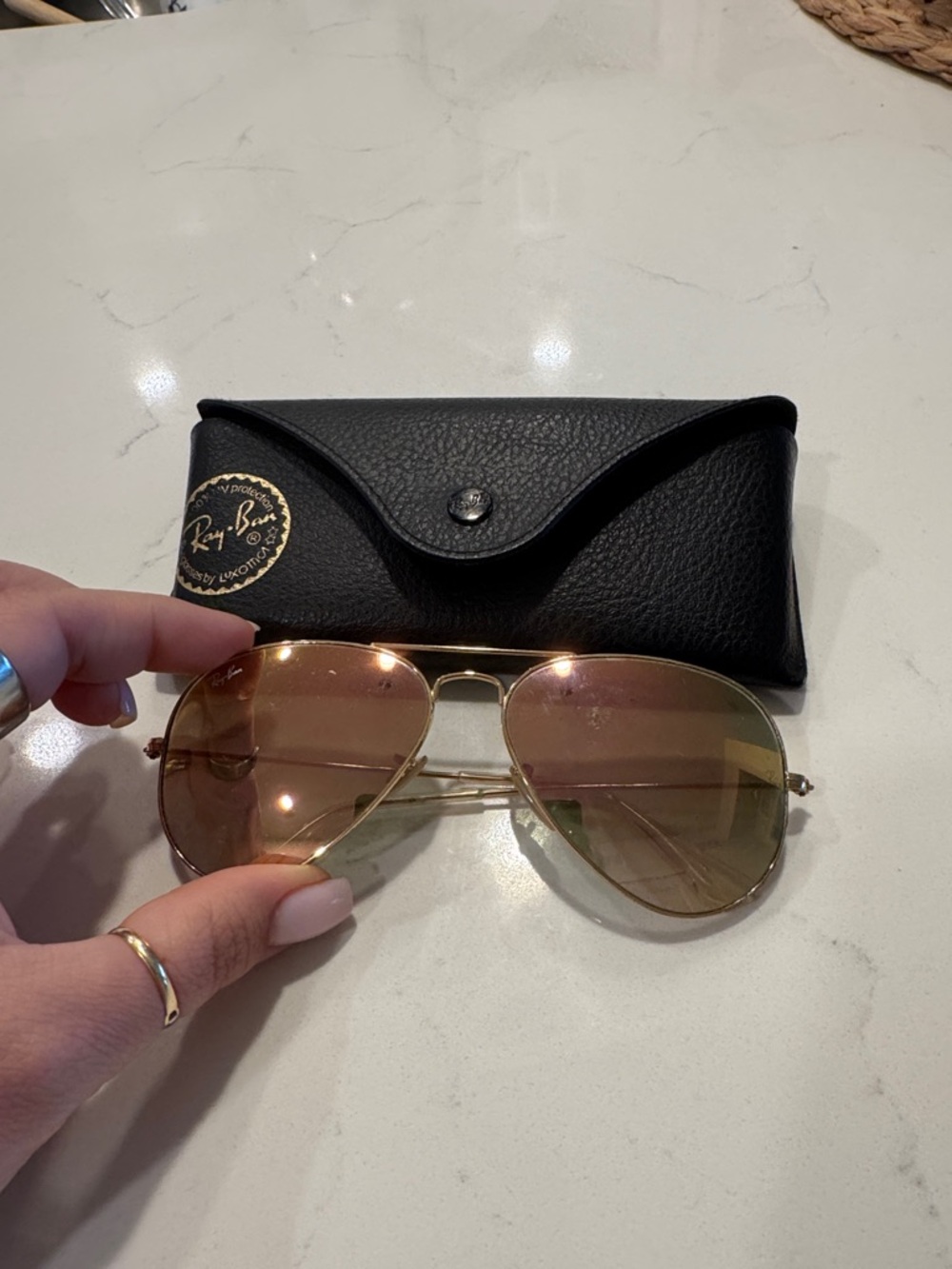 Ray-Ban Women's Aviator Sunglasses in Gold with Brown/Pink Gradient Lenses